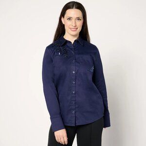 BEAUTIFUL by Lawrence Zarian Stretch Cotton Embellished Shirt - Sz S a670906